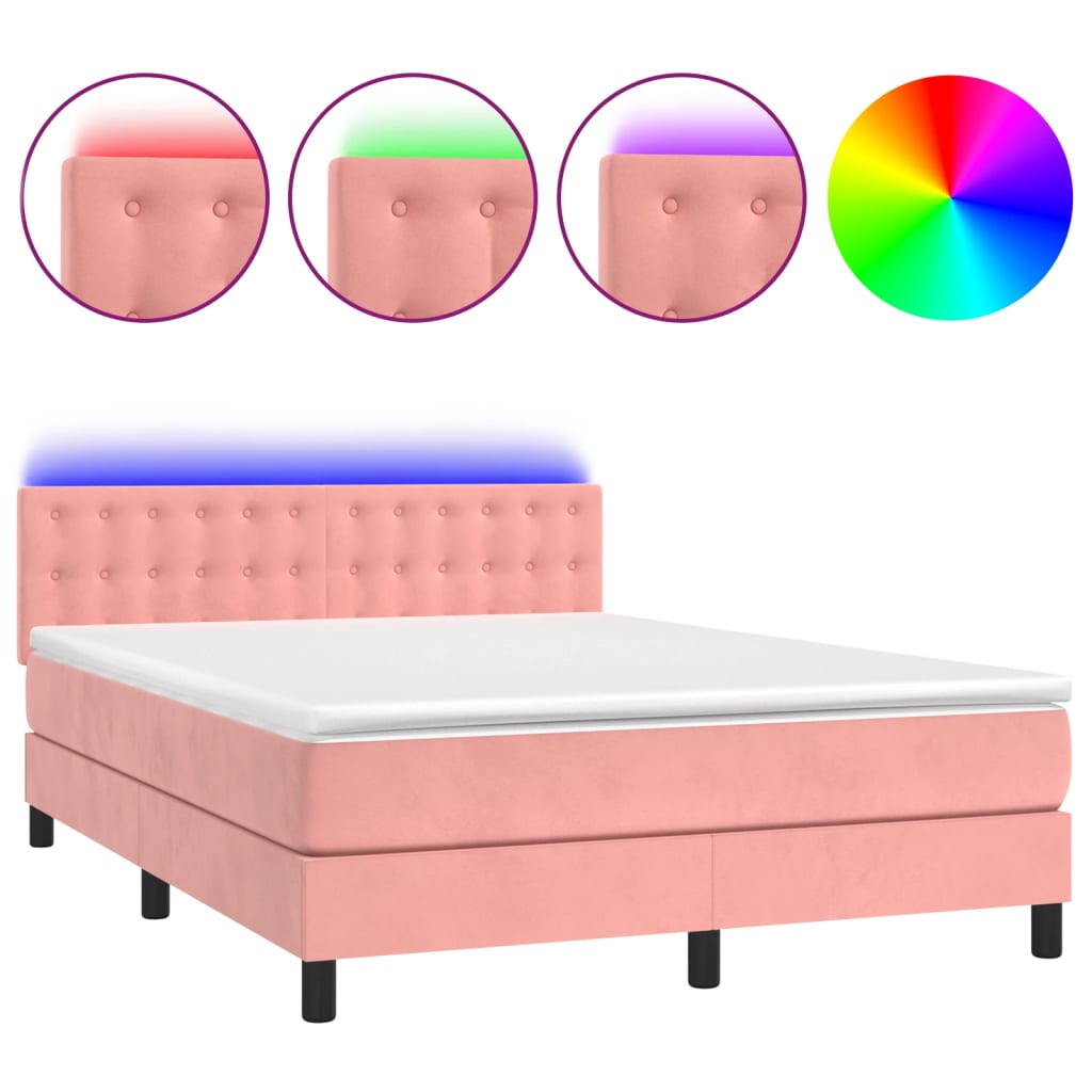 vidaXL Sommier à lattes de lit avec matelas et LED Rose 140x190 cm
