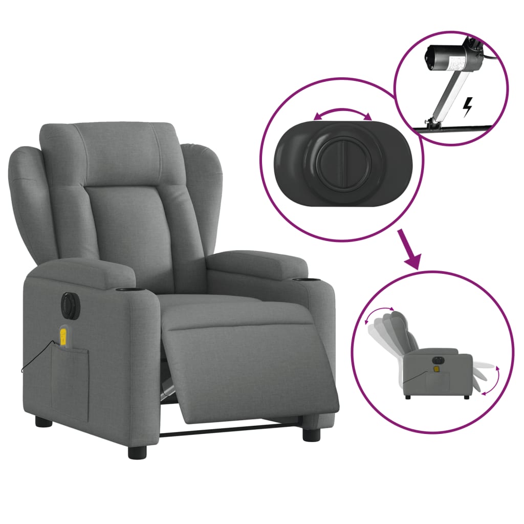 vidaXL Fauteuil inclinable de massage électrique gris foncé tissu