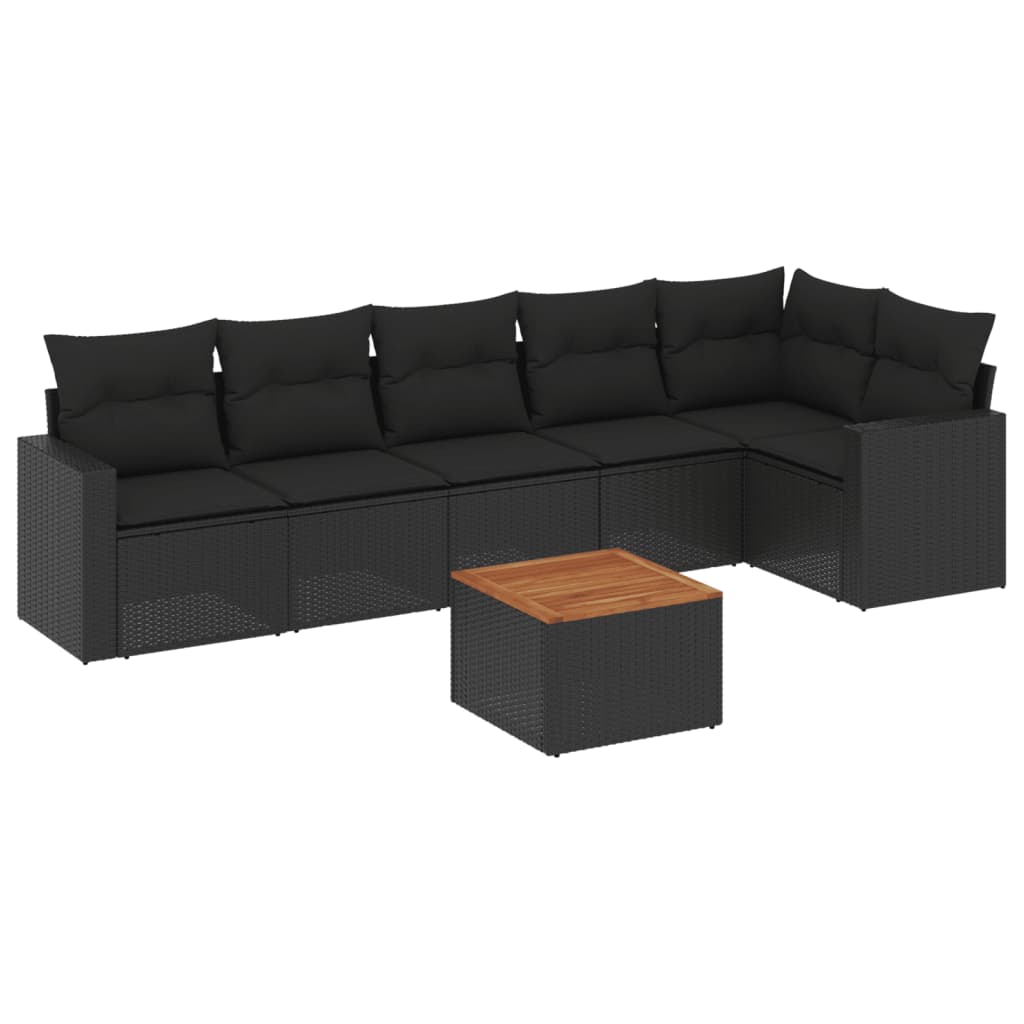 vidaXL Salon de jardin 7 pcs avec coussins noir résine tressée