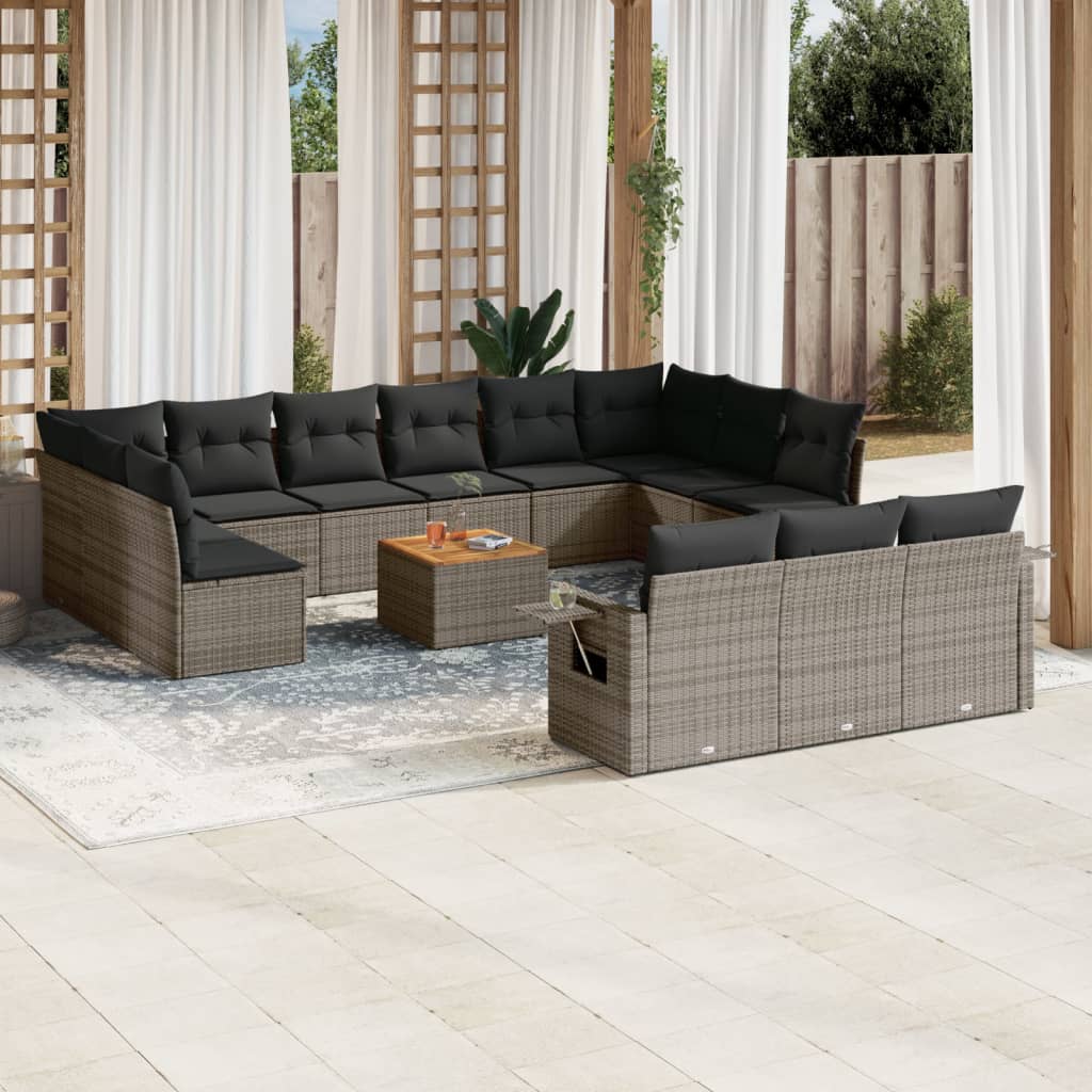 vidaXL Salon de jardin avec coussins 14 pcs gris résine tressée