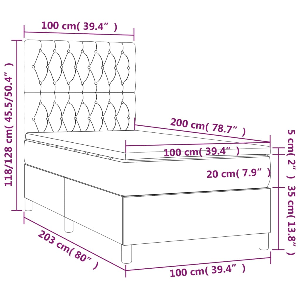 vidaXL Sommier à lattes de lit avec matelas et LED Crème 100x200 cm