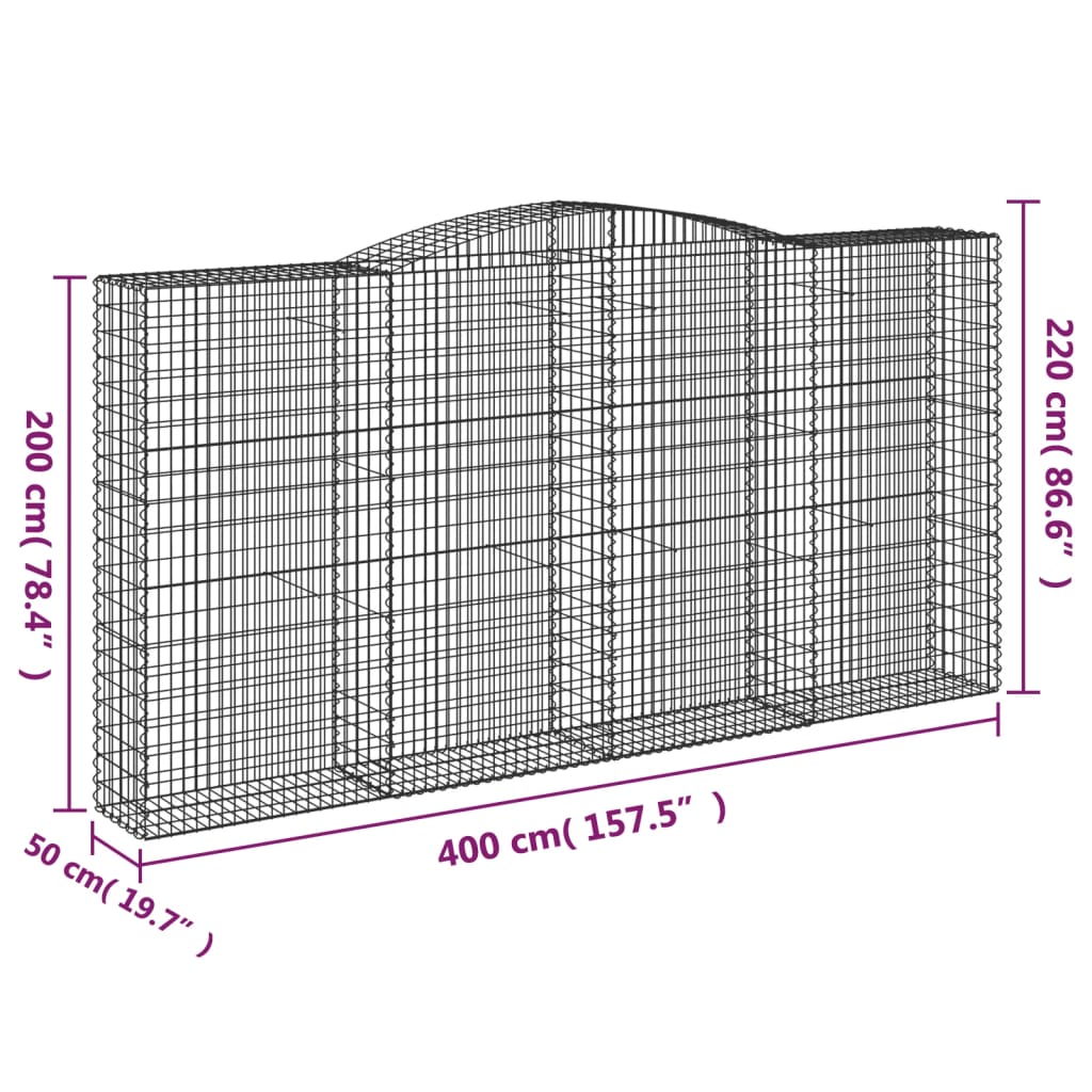 vidaXL Paniers à gabions arqués 6 pcs 400x50x200/220 cm Fer galvanisé