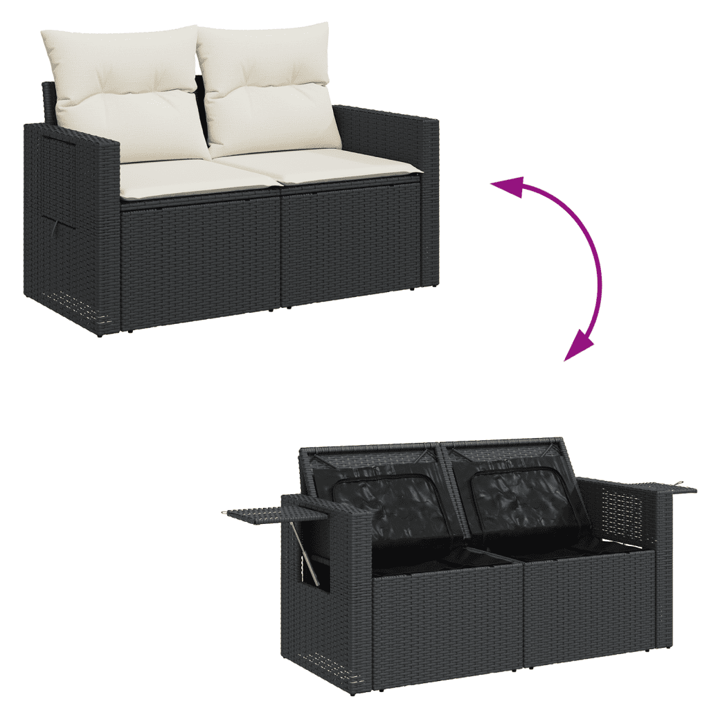 vidaXL Salon de jardin 7 pcs avec coussins noir résine tressée