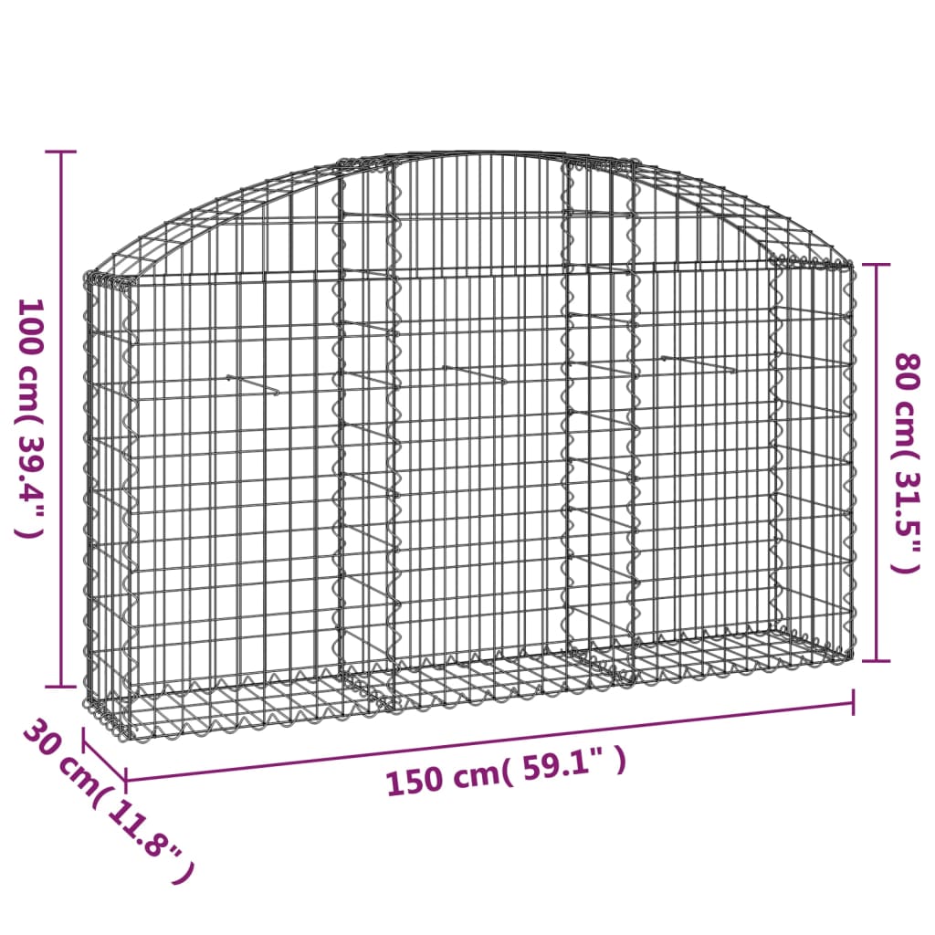 vidaXL Panier de gabions arqué 150x30x80/100 cm Fer galvanisé