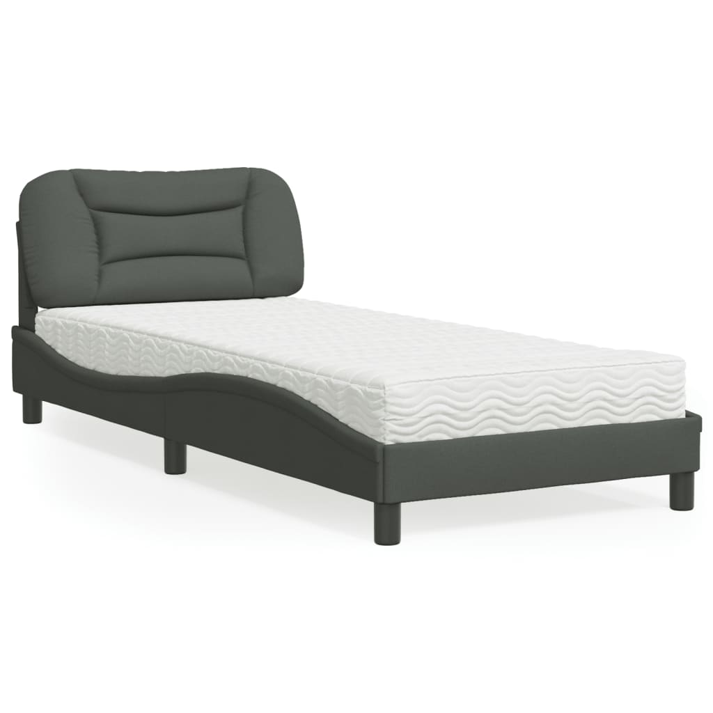 vidaXL Lit avec matelas gris foncé 90x190 cm tissu