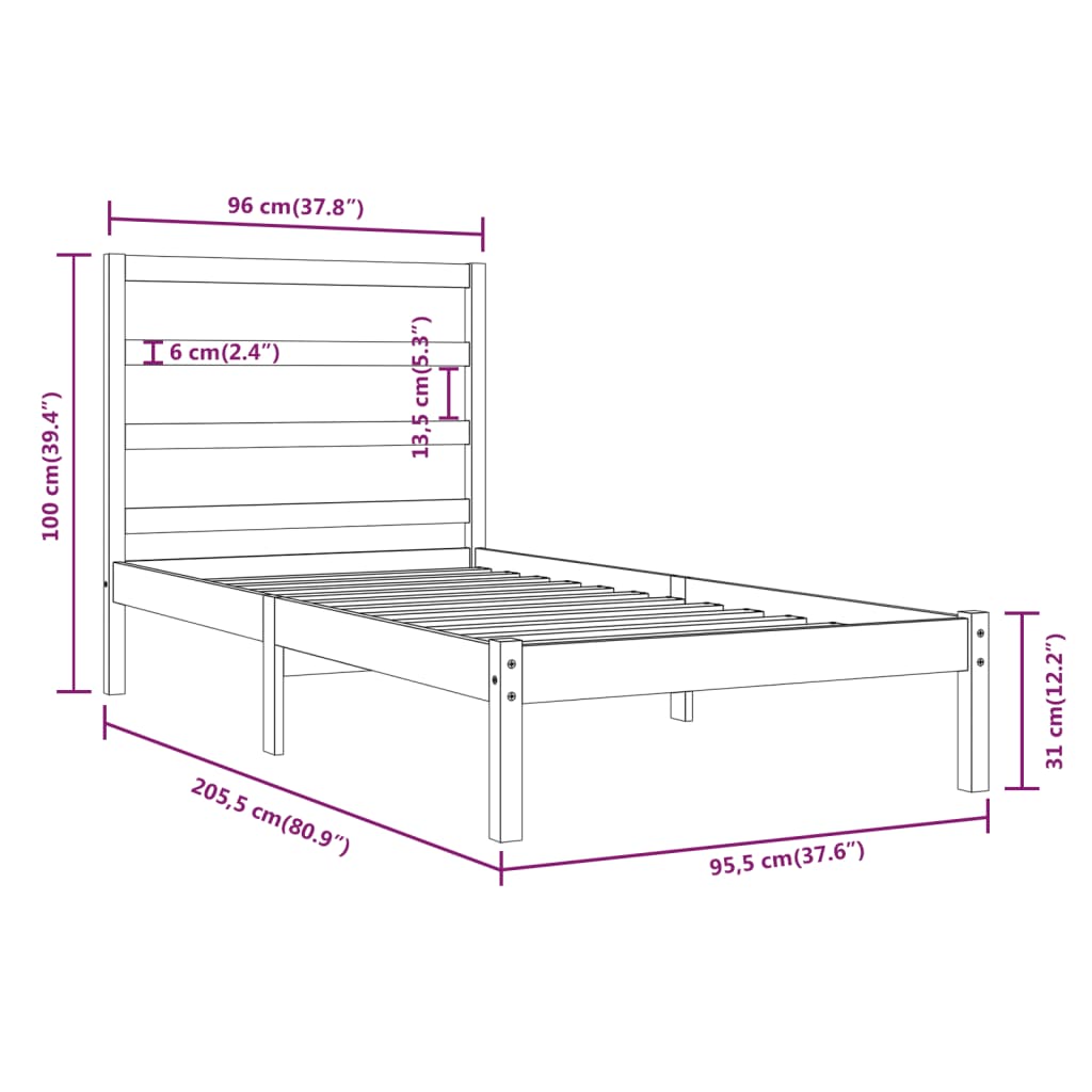 vidaXL Cadre de lit sans matelas blanc 90x200 cm bois de pin massif