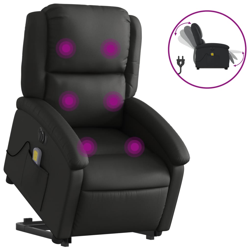 vidaXL Fauteuil inclinable de massage électrique noir cuir véritable