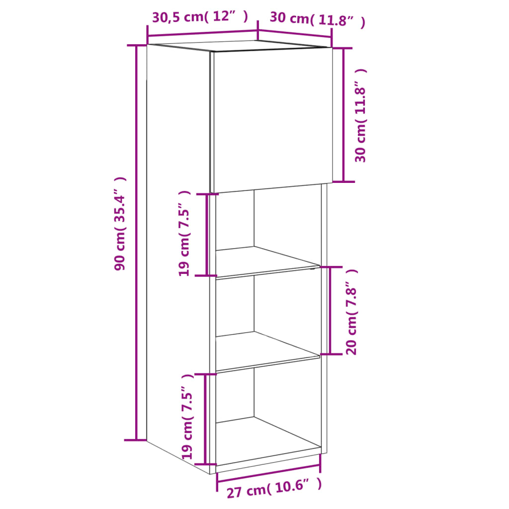 vidaXL Meubles TV avec lumières LED 2 pcs blanc 30,5x30x90 cm