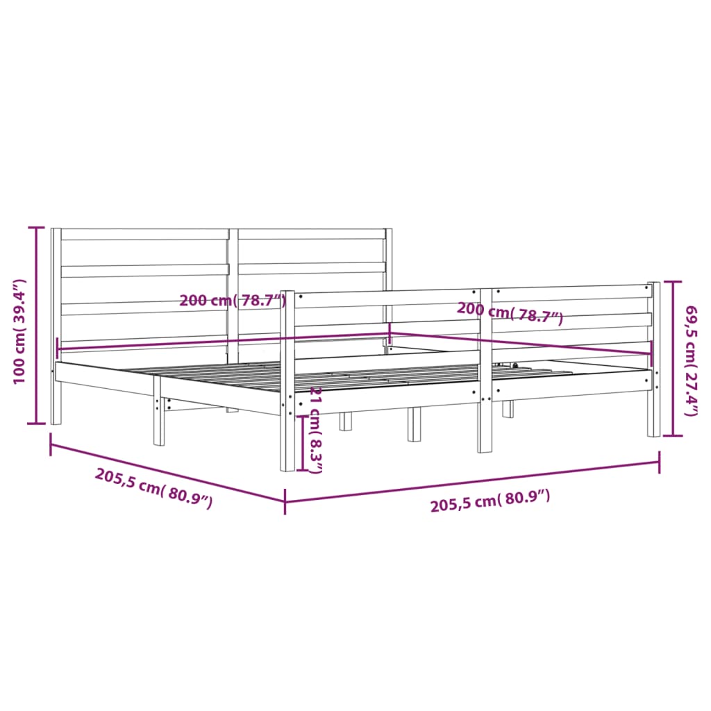 vidaXL Cadre de lit sans matelas marron miel bois pin massif 200x200cm