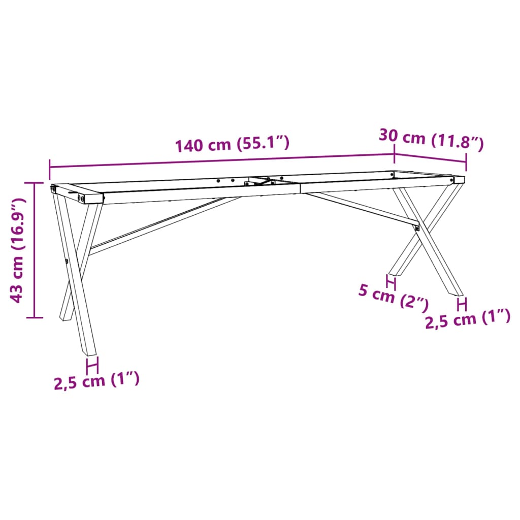 vidaXL Pieds de table basse cadre en X 140x30x43 cm fonte