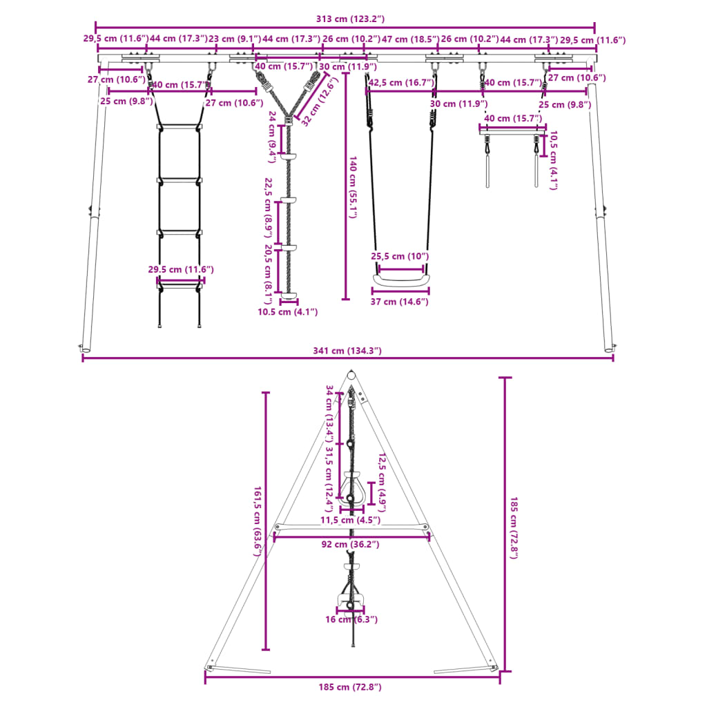 vidaXL Jeu extérieur de balançoire, trapèze échelle et corde à disque