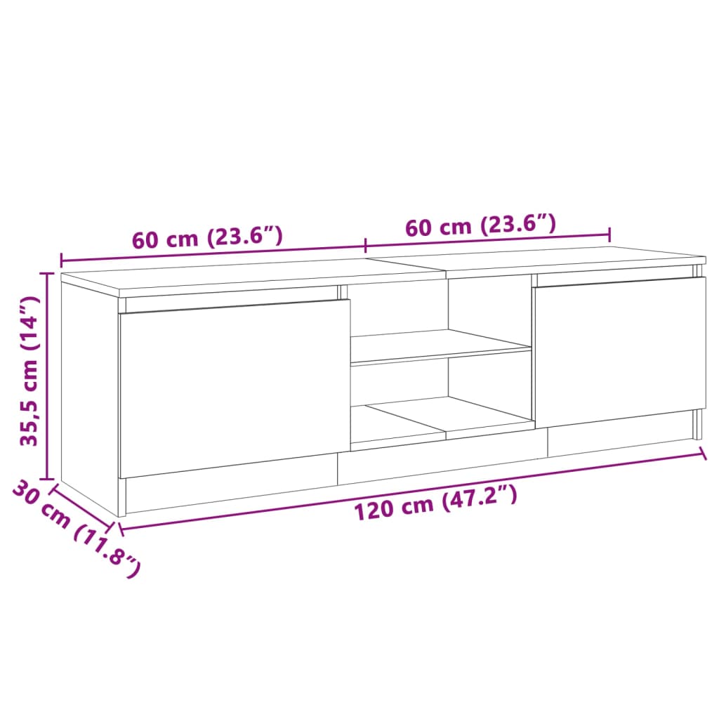 vidaXL Meuble TV avec lumières LED chêne sonoma 120x30x35,5 cm