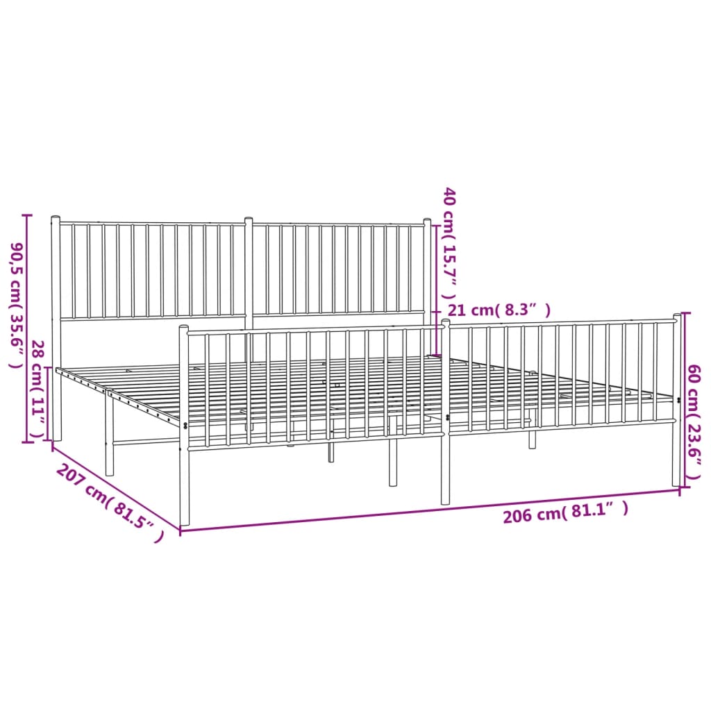 vidaXL Cadre de lit métal sans matelas et pied de lit blanc 200x200 cm