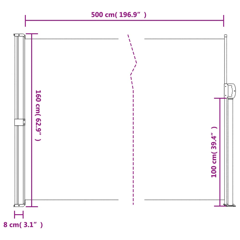 vidaXL Auvent latéral rétractable terre cuite 160x500 cm