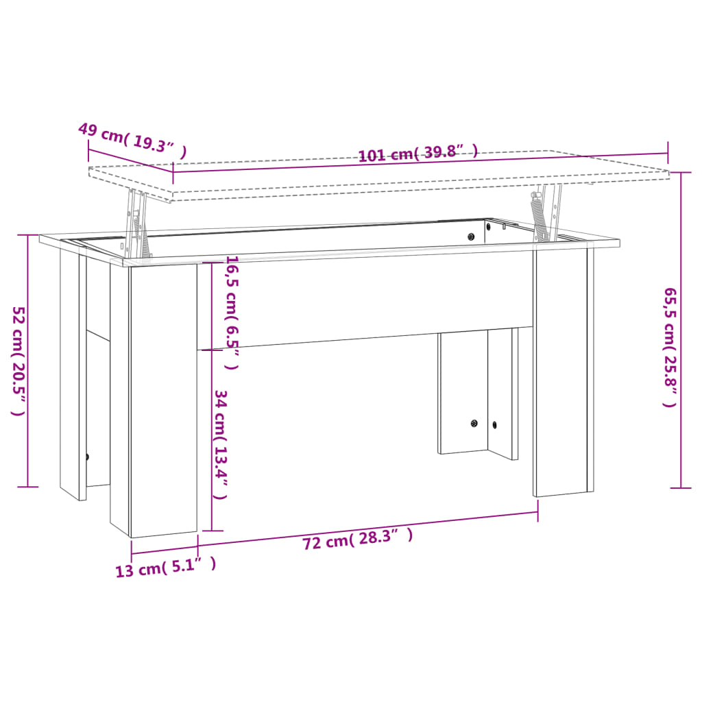 vidaXL Table basse noir 101x49x52 cm bois d'ingénierie