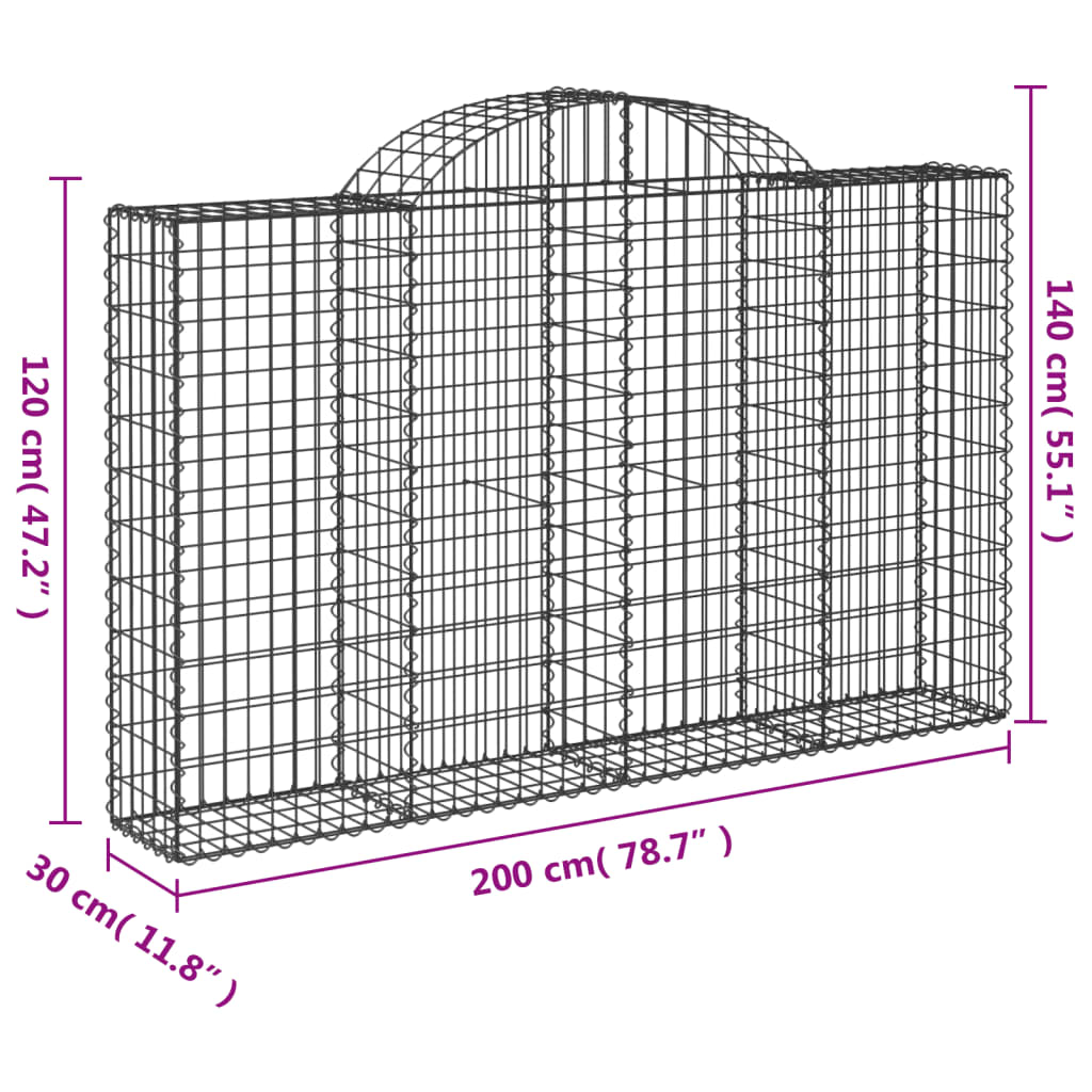 vidaXL Paniers à gabions arqués 18 pcs 200x30x120/140 cm Fer galvanisé