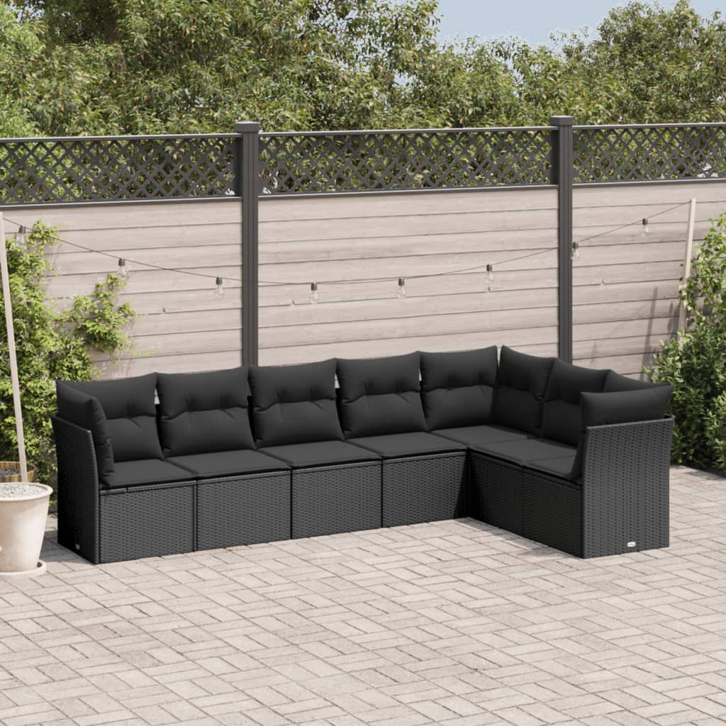 vidaXL Salon de jardin 7 pcs avec coussins noir résine tressée