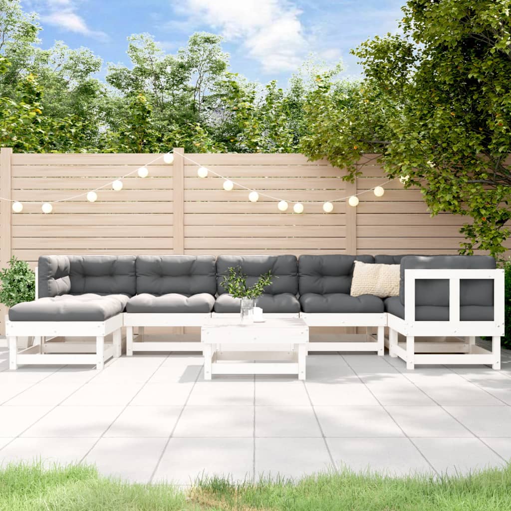 vidaXL Salon de jardin 8 pcs avec coussins blanc bois massif