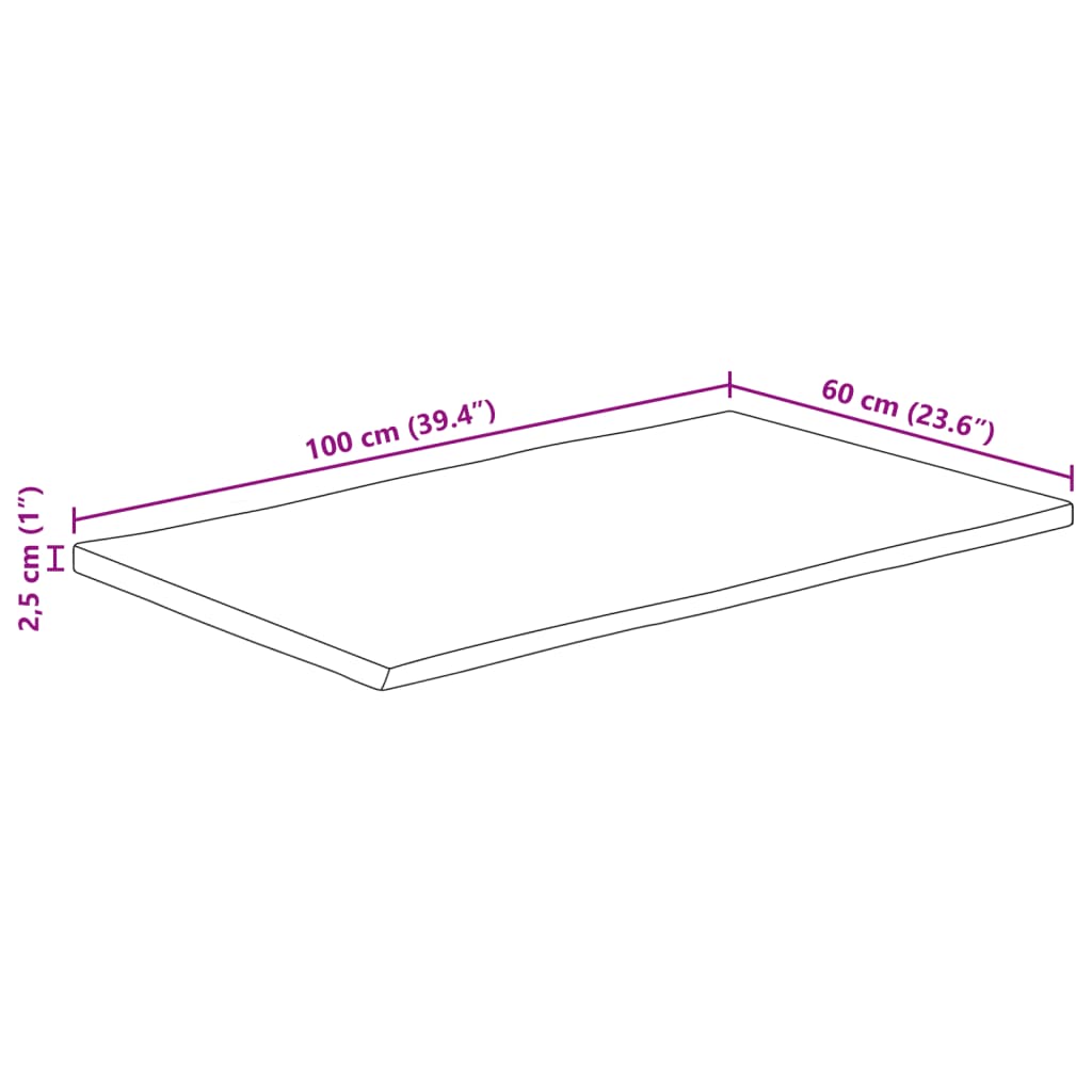 vidaXL Dessus de table 100x60x2,5cm rectangulaire bois massif d'acacia