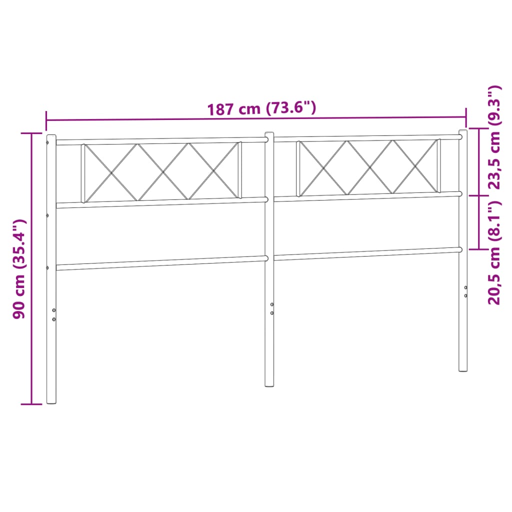 vidaXL Tête de lit métal blanc 180 cm