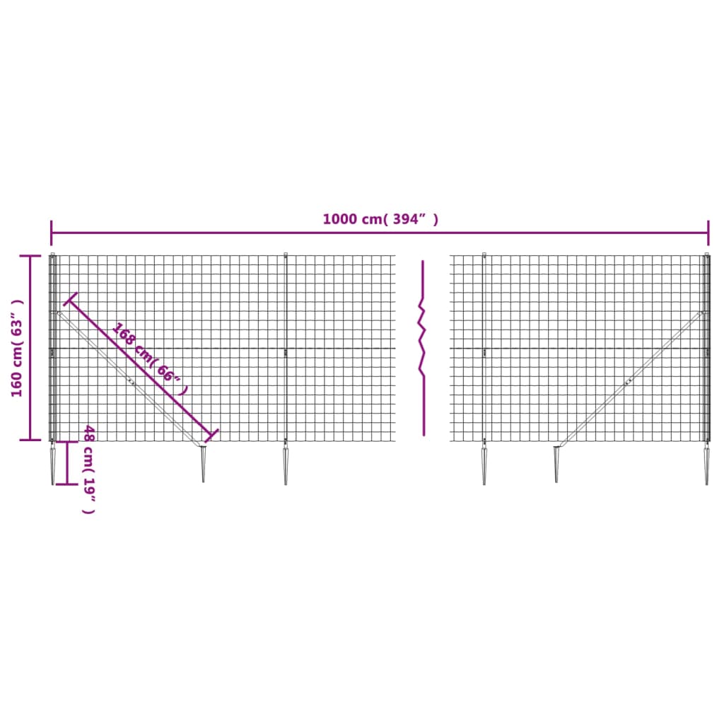 vidaXL Clôture en treillis métallique et ancrage anthracite 1,6x10 m