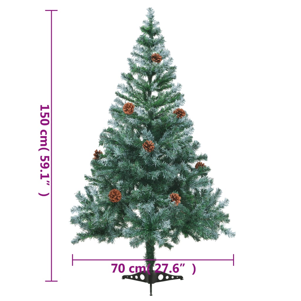 vidaXL Arbre de Noël givré pré-éclairé et boules pommes de pin 150 cm