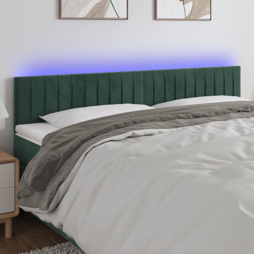 vidaXL Tête de lit à LED Vert foncé 180x5x78/88 cm Velours