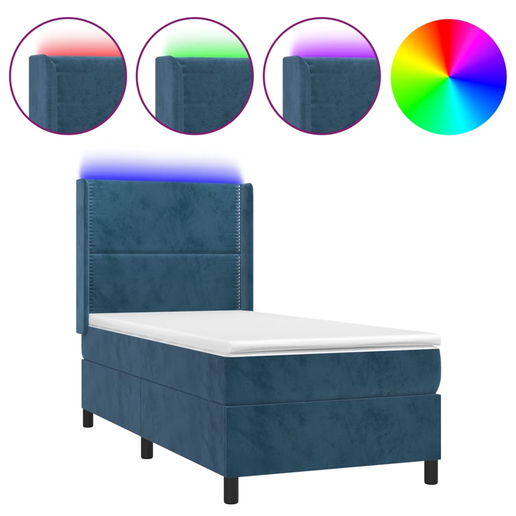 vidaXL Sommier à lattes de lit matelas LED Bleu foncé 90x190cm Velours