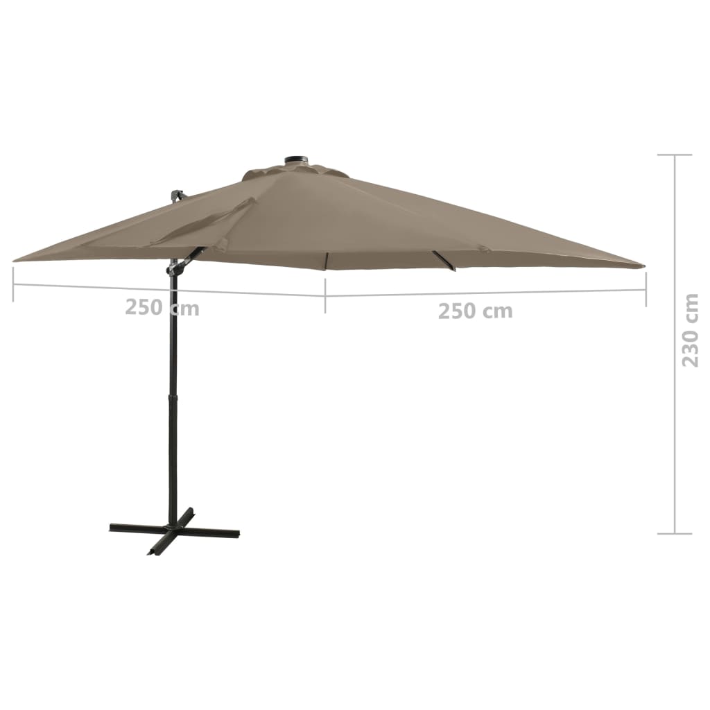 vidaXL Parasol de jardin en porte-à-faux et mât et lumières LED taupe