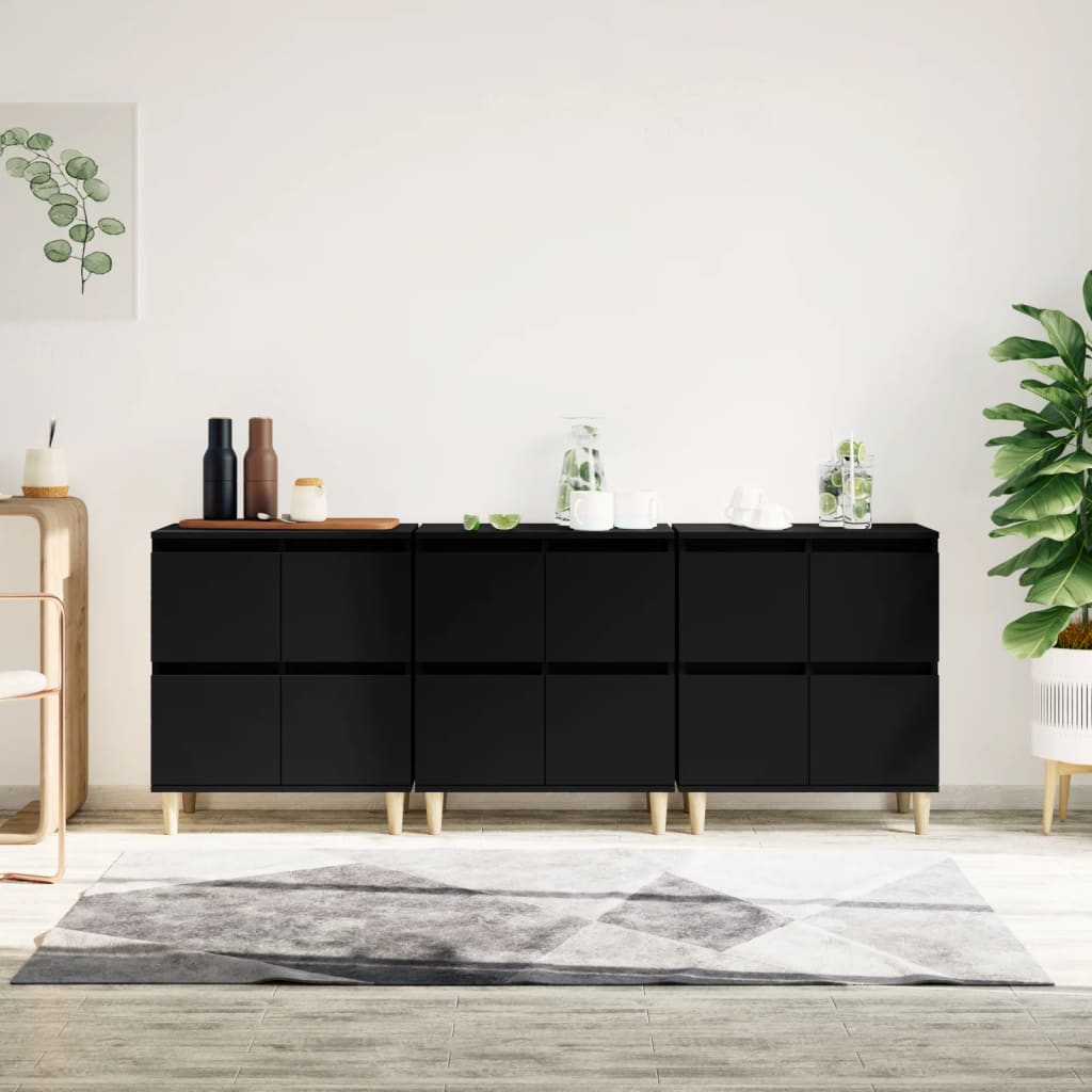 vidaXL Buffets 3 pcs noir 60x35x70 cm bois d'ingénierie