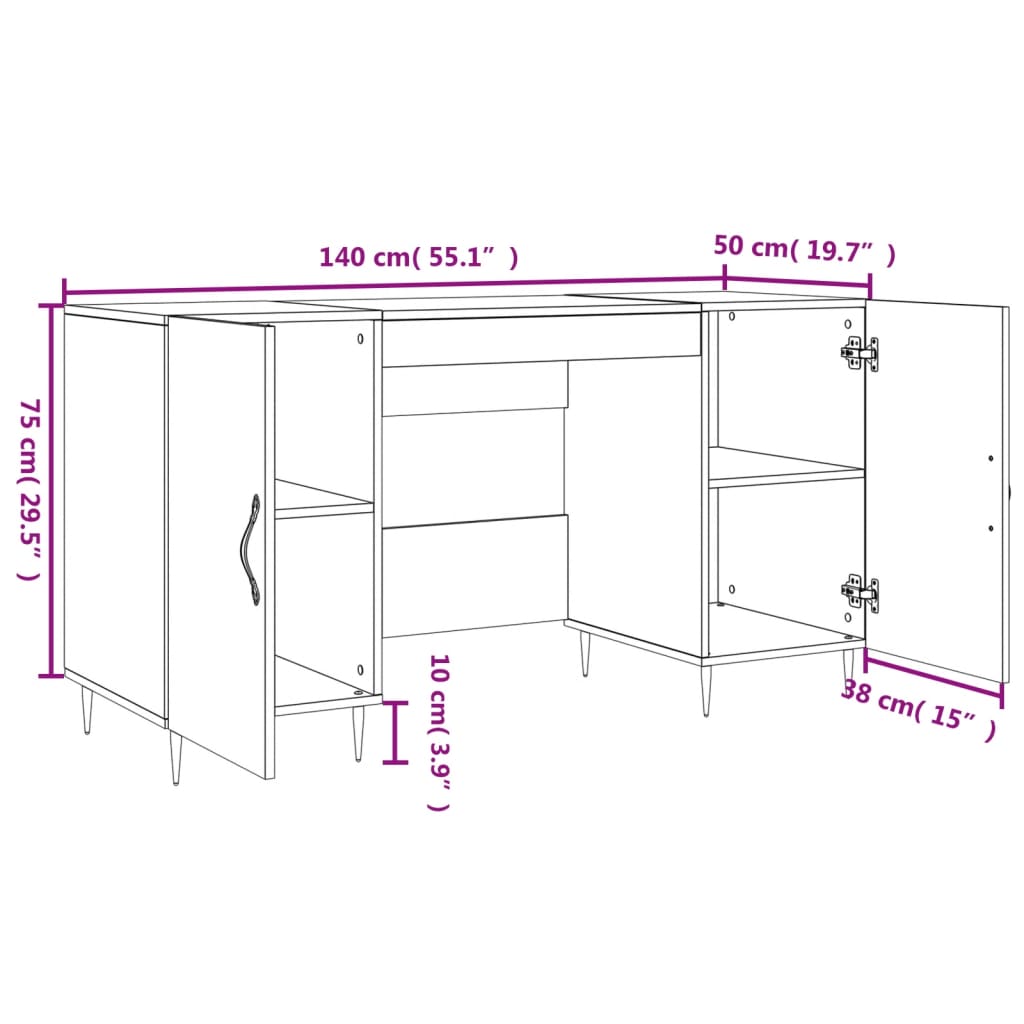 vidaXL Bureau noir 140x50x75 cm bois d'ingénierie