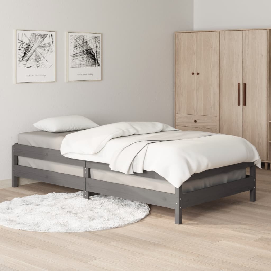 vidaXL Lit empilable sans matelas gris 100x200 cm bois massif de pin