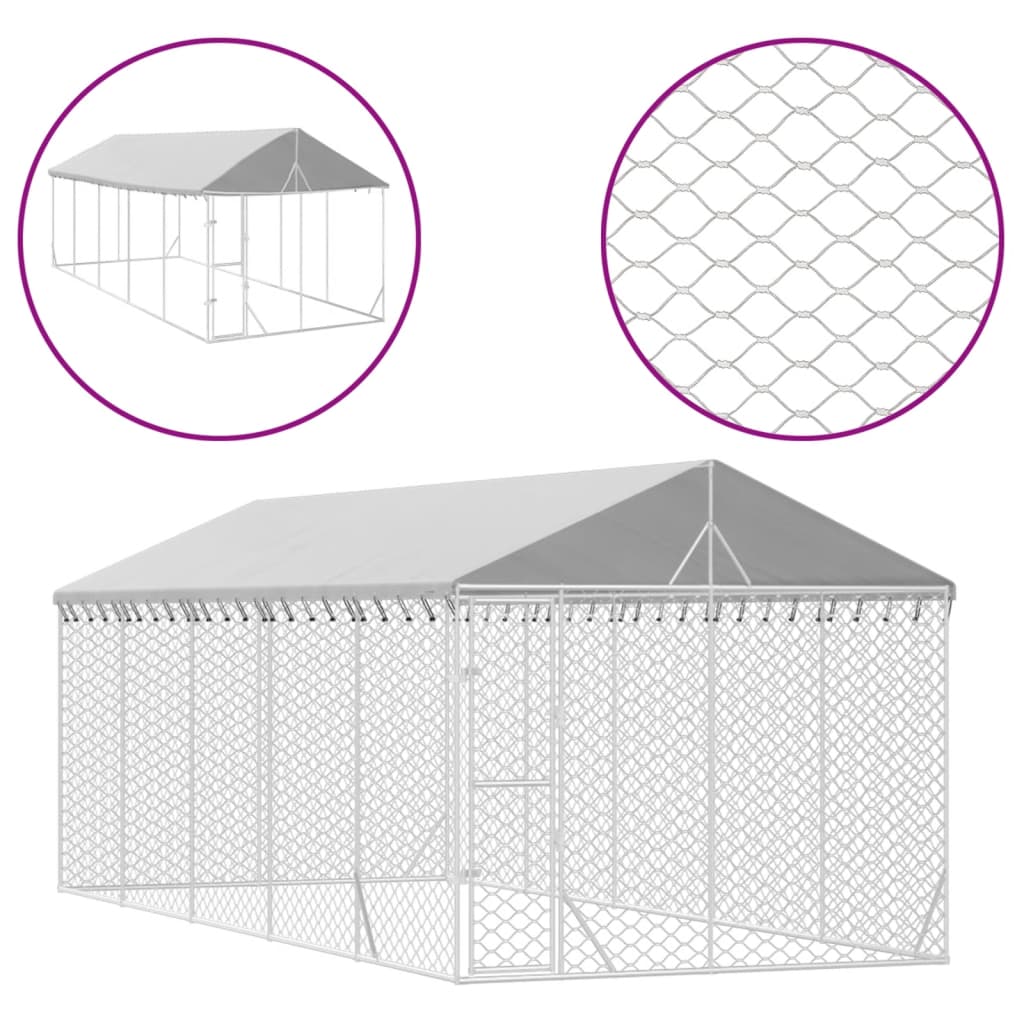 vidaXL Chenil d'extérieur pour chiens avec toit argenté 3x7,5x2,5 m