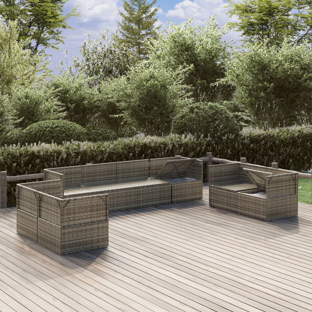 vidaXL Salon de jardin 8 pcs avec coussins Gris Résine tressée