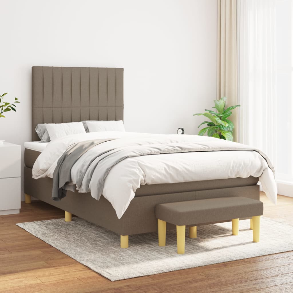 vidaXL Sommier à lattes de lit avec matelas taupe 120x190 cm tissu