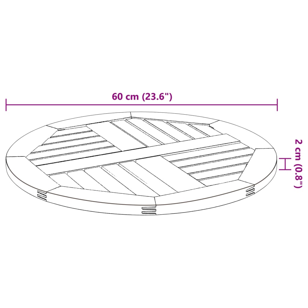 vidaXL Dessus de table Ø60x2 cm rond bois massif d'acacia