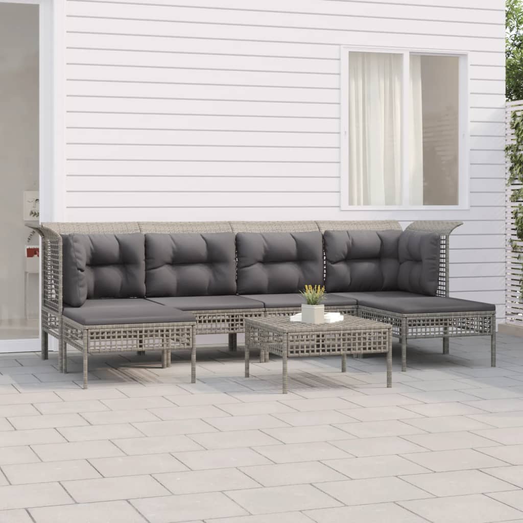 vidaXL Salon de jardin 7 pcs avec coussins Gris Résine tressée