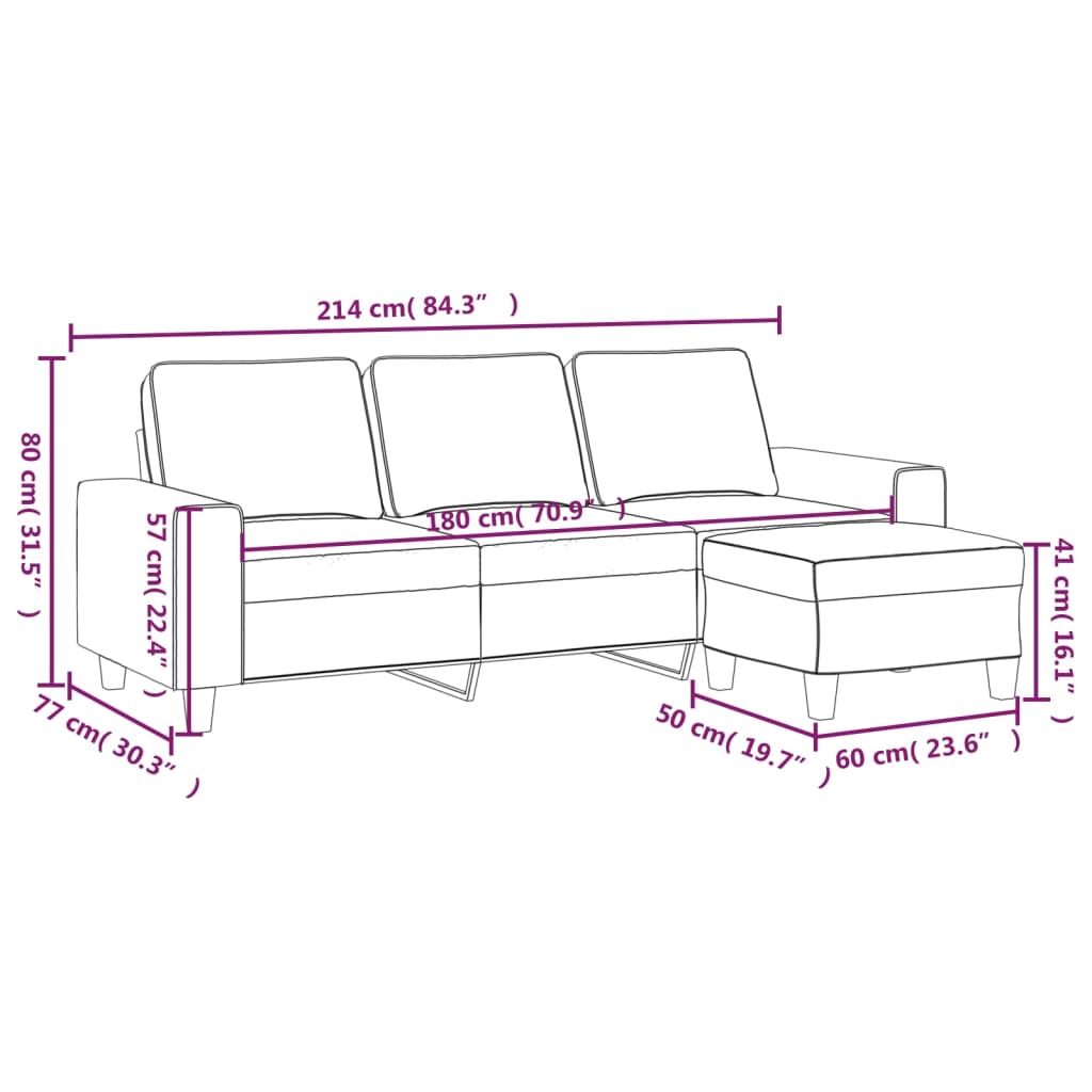 vidaXL Canapé à 3 places avec repose-pieds Gris foncé 180 cm Tissu