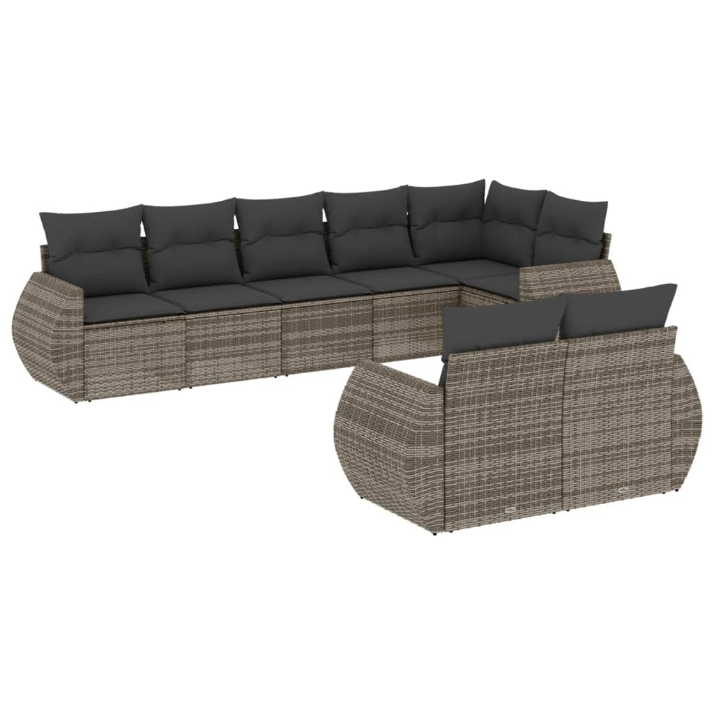 vidaXL Salon de jardin 8 pcs avec coussins gris résine tressée