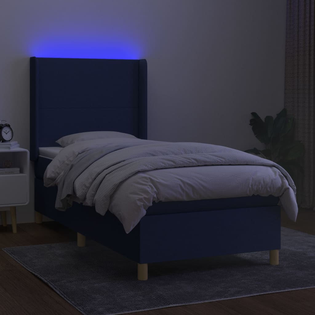 vidaXL Sommier à lattes de lit matelas et LED Bleu 100x200 cm Tissu