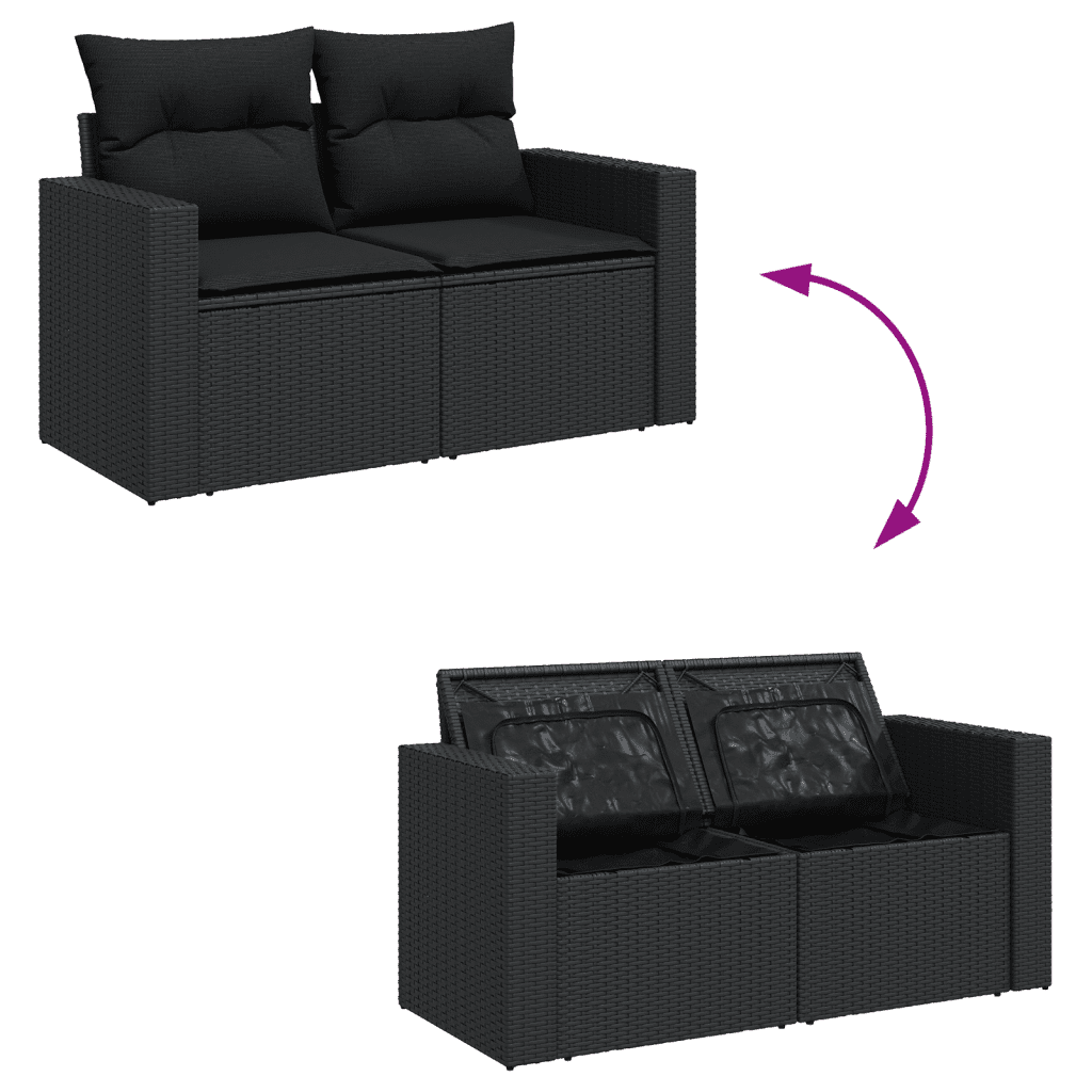 vidaXL Salon de jardin 7 pcs avec coussins noir résine tressée