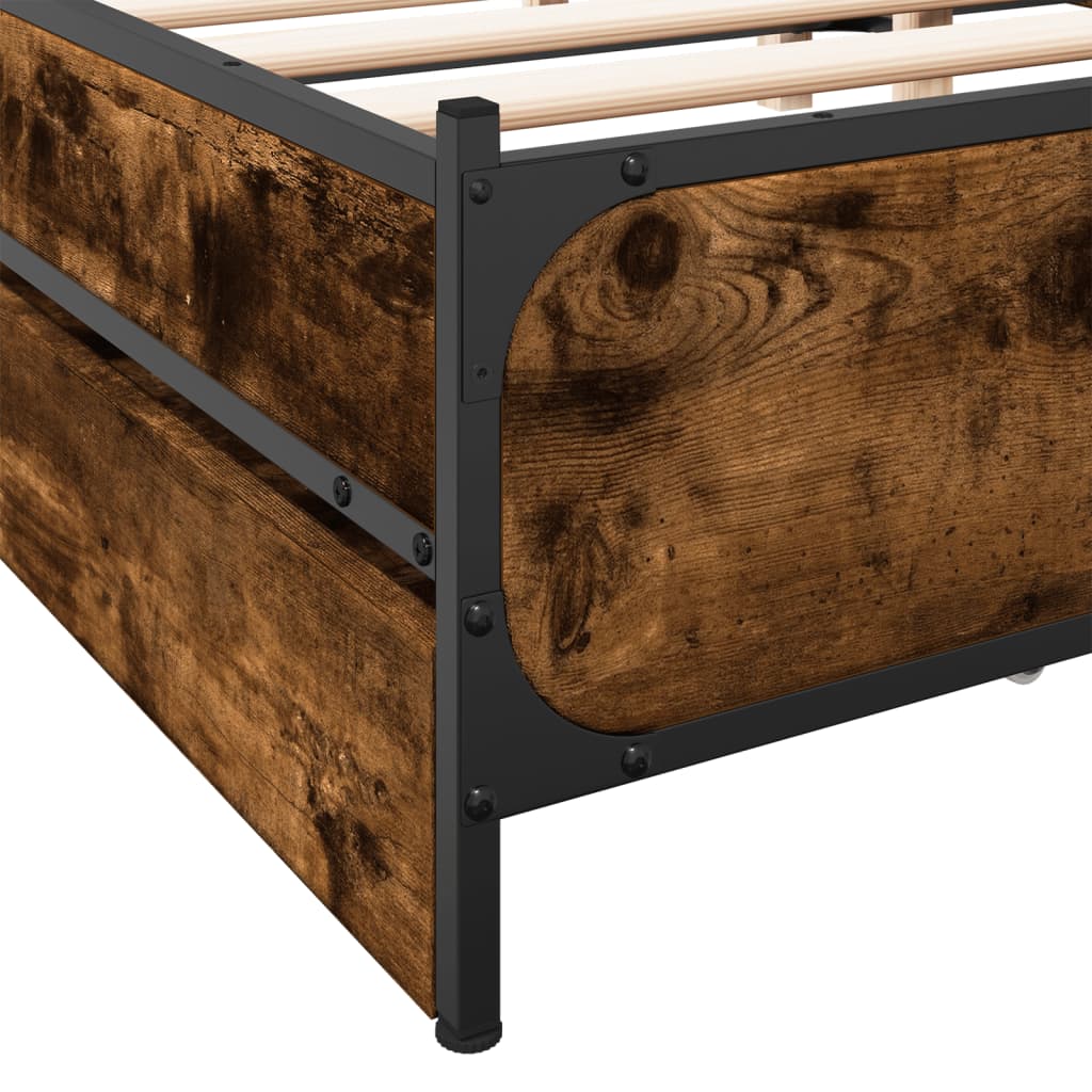 vidaXL Cadre de lit et tiroirs chêne fumé 120x200 cm bois d'ingénierie