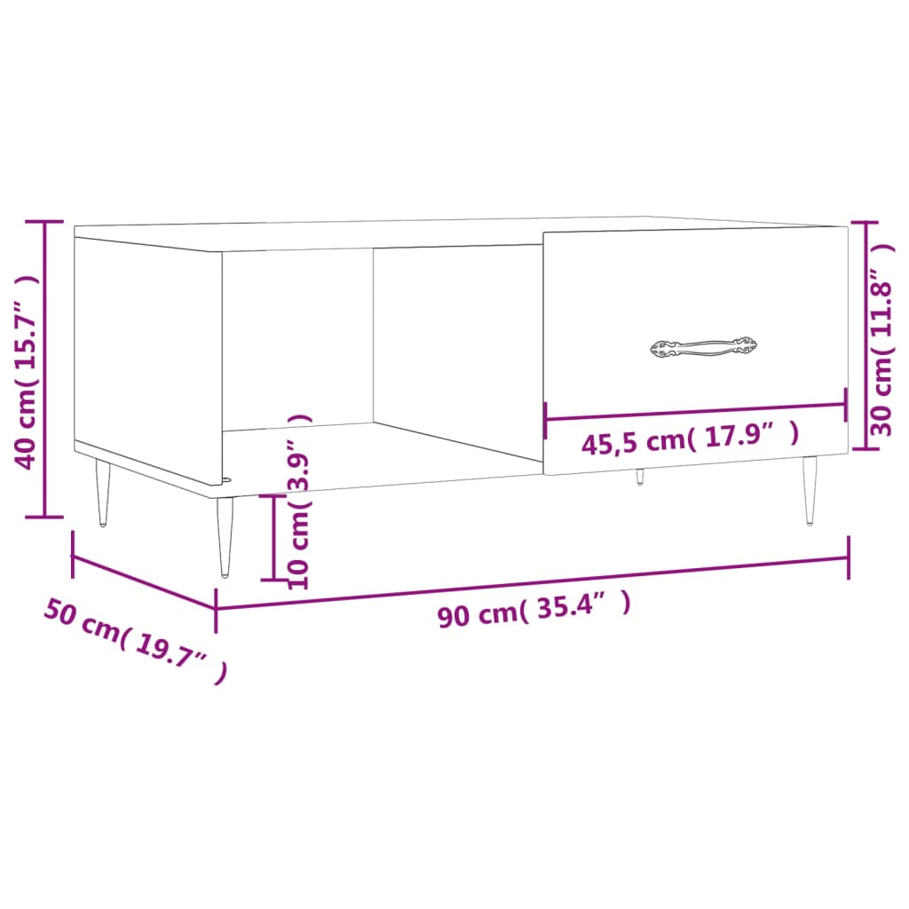 vidaXL Table basse noir 90x50x40 cm bois d'ingénierie