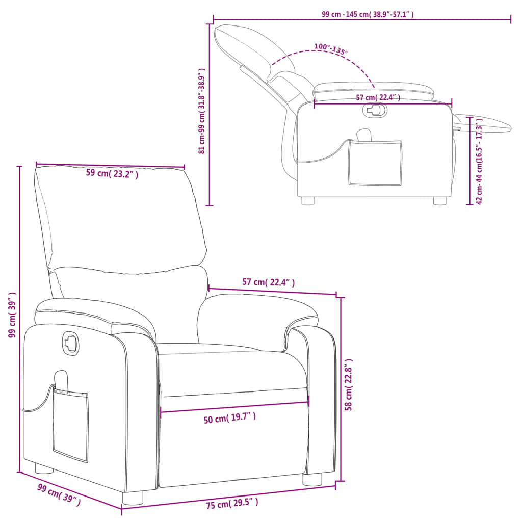 vidaXL Fauteuil de massage inclinable Noir Tissu