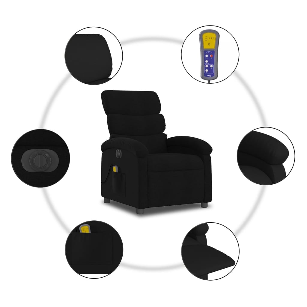 vidaXL Fauteuil de massage inclinable électrique Noir Tissu