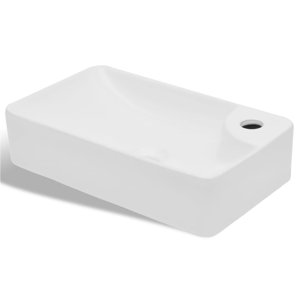 vidaXL Lavabo à trou pour robinet céramique Blanc pour salle de bain