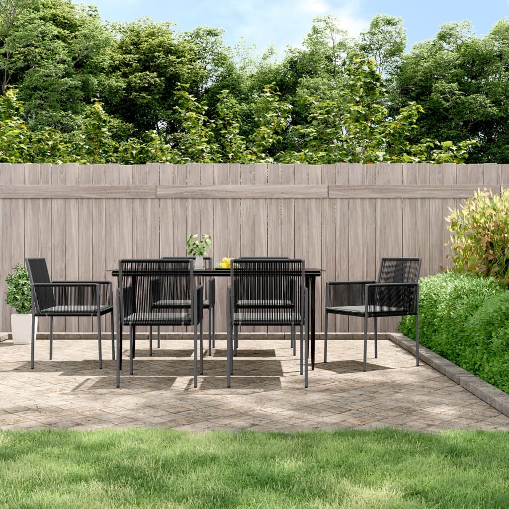 vidaXL Ensemble à manger de jardin coussins 7 pcs noir rotin et acier