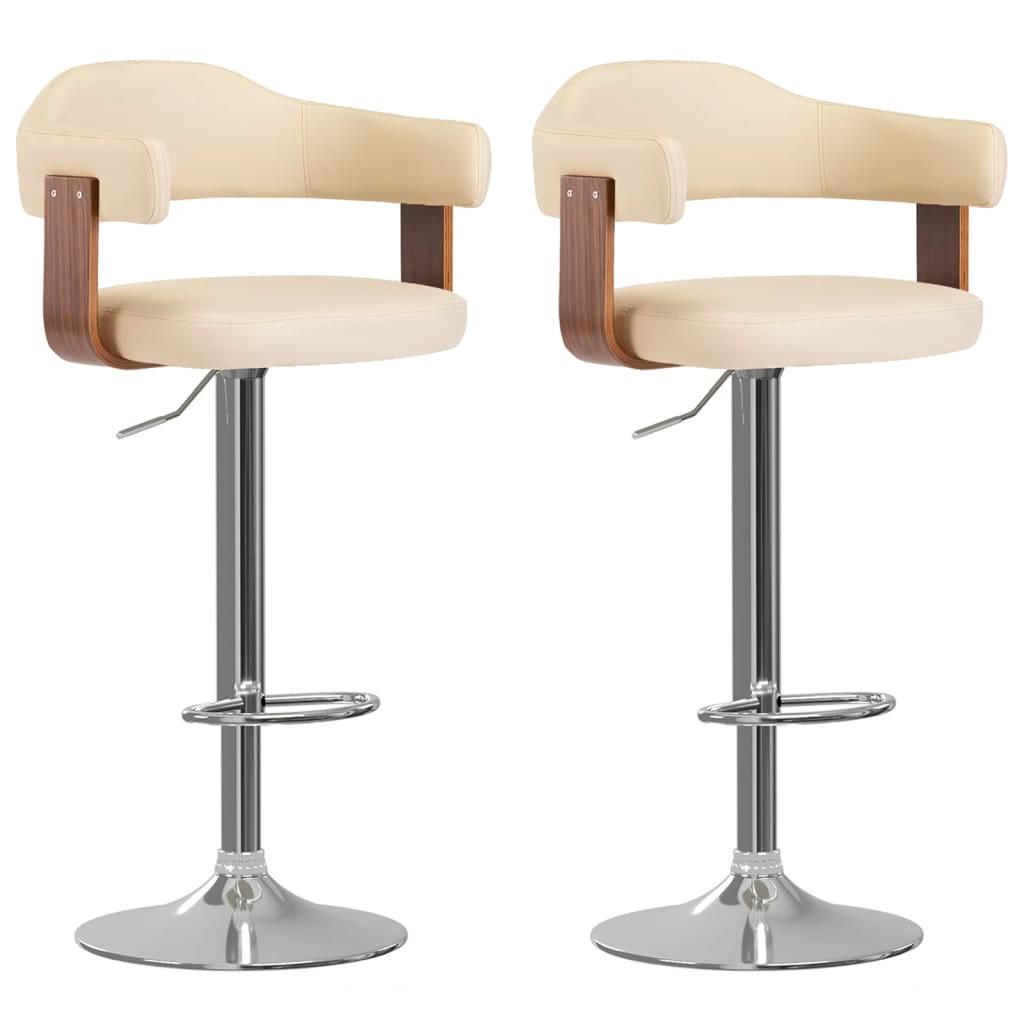 vidaXL Tabourets de bar lot de 2 crème bois courbé et similicuir