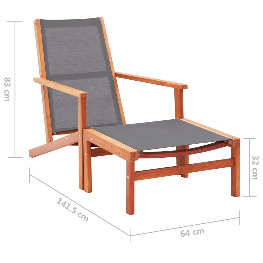 vidaXL Chaise de jardin et repose-pied Gris Eucalyptus et textilène