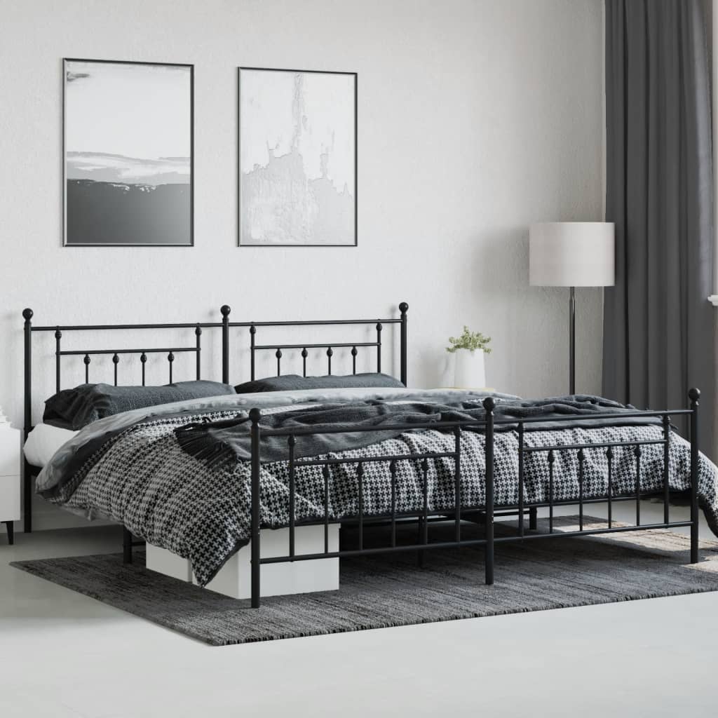 vidaXL Cadre de lit métal sans matelas avec pied de lit noir 200x200cm